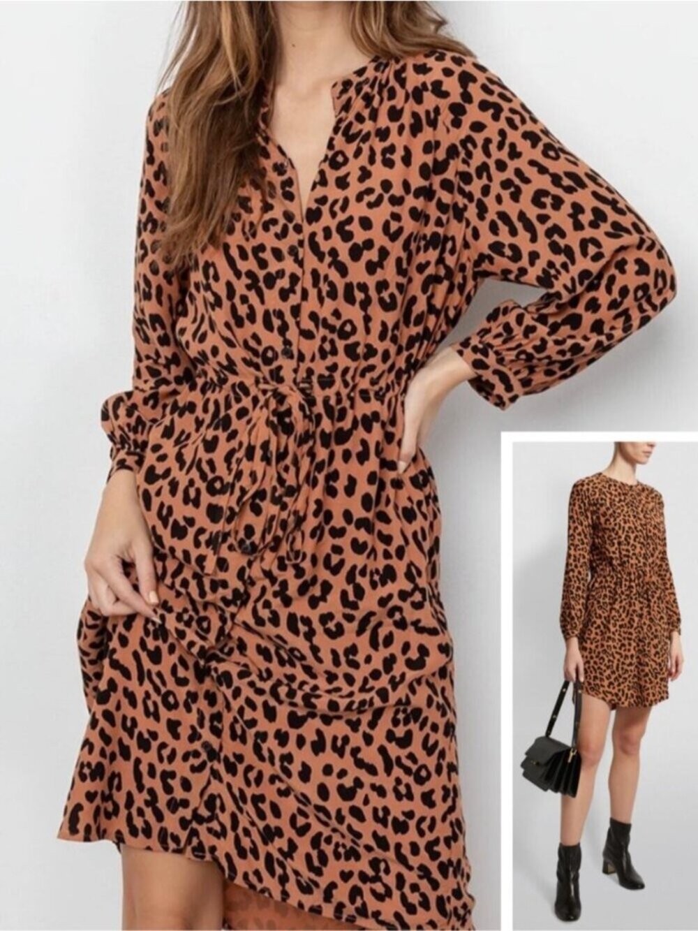 RAILS Bella Shirt Tie Waist Dress in Jaguar Print Size XS